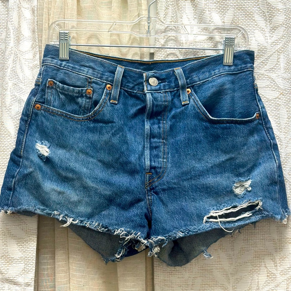 Levi’s 502 Button-up Jean shorts, size 28, dark wash